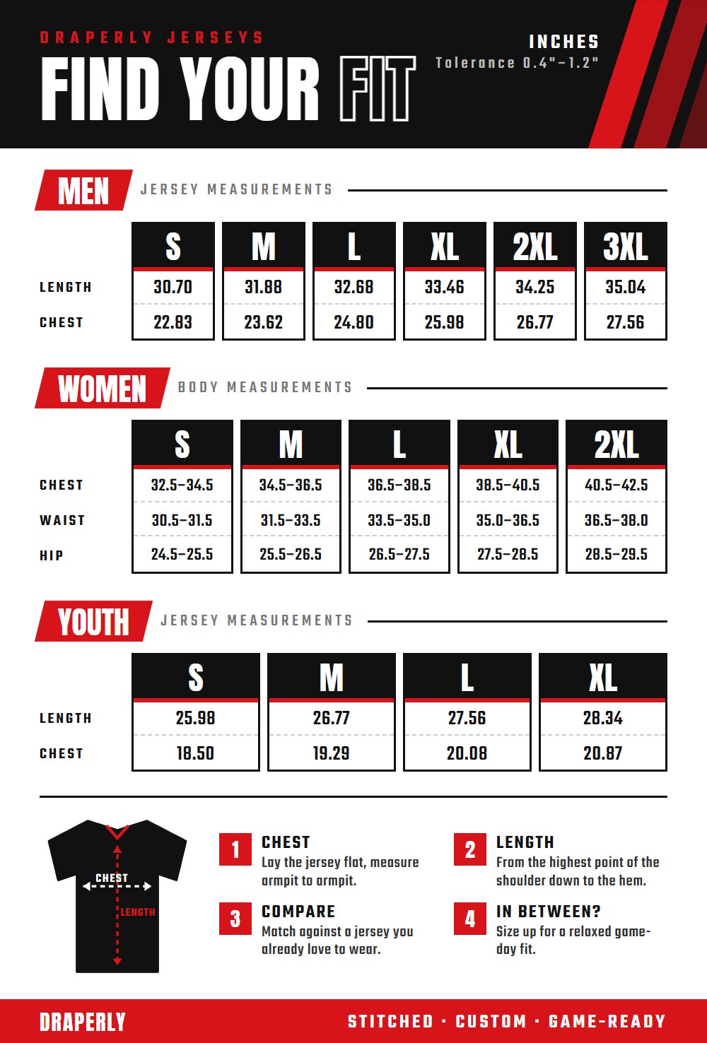 Jersey size chart